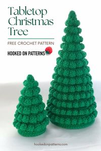 Crochet a fun mini Christmas Tree for your work desk or home tabletop with my free crochet pattern! Designed by Hooked On Patterns #christmascrochetpatterns #crochetchristmastree #crochetchristmasdecorations #freecrochetpattern