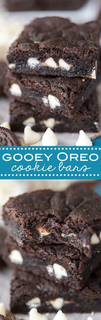 Gooey Oreo Cookie Bars - easy homemade Oreo cookies in bar form filled with gooey white chocolate and chopped Oreos!