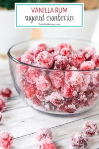 These Vanilla Rum Sugared Cranberries are fun to simply pop in your mouth and eat and make a great garnish in cocktails! Festive, delicious and totally poppable.