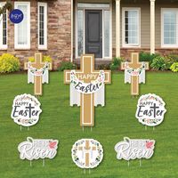 This 8-piece set of Religious Easter lawn decorations is professionally printed with vivid colors to really make a statement wherever it is used. Each outdoor shape comes with two metal stakes, making it easy to display on lawns, driveways or courtyards.