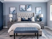 Click for More ➡️ | Save for Later ❤️  Hey lovelies! 💕 Find some of the most beautiful blue bedroom ideas that can really inspire you on the next home project. Blue as a color is very adored with its presence in showing a calming environment.  #bedroom #bluebedroom #bluebedroomideas  24. grey and blue bedroom Real Estate photography