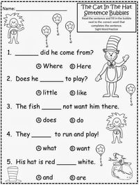 Free: Cat In The Hat Sentence Bubbles with Sight Word Practice. For Educational Purposes Only/Not For Profit.  Freebie For A Teacher From A Teacher! Enjoy! fairytalesandfictionby2.blogspot.com