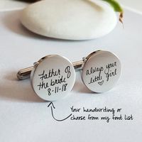 "*THIS IS A BLANK CUFF LINKS. IT DOES NOT COME WITH ANY LOGOS -Please leave a note specifying your message and logo. You can choose any logos you want or font from my fonts list -If you do not leave the note specify the font type, I will use font #1, 10 or 13 from my fonts list. Stainless steel cuff links measuring 5/8 inch each are engraved with the handwriting or any symbol of your choice. Choose circle or square. This unique cuff links would make a great gift or special occasion accessory in