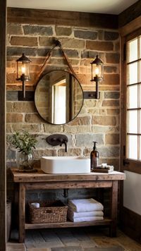 Get inspired by this cozy rustic bathroom! Perfect for adding vintage charm and farmhouse style to your space. #RusticBathroom #BathroomInspiration #FarmhouseStyle