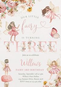 Whimsical and magical fairy 3rd birthday party invitations. Girls' third birthday party invites with fairies theme. afflink