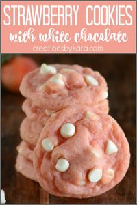 These pretty Strawberry Cookies with White Chocolate are perfect for Valentines Day or Christmas! #strawberrycookies #strawberrycookieswithwhitechocolate #valentinesdaytreat… More