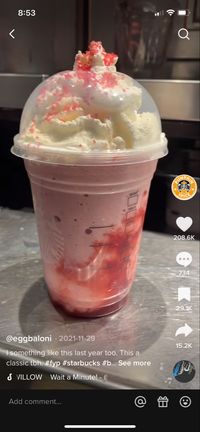 Grande strawberries n cream Frappuccino with white mocha,whipped cream and toasted white mocha toppings #tiktok #starbucks