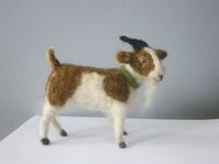 Brown and white needle felted goat