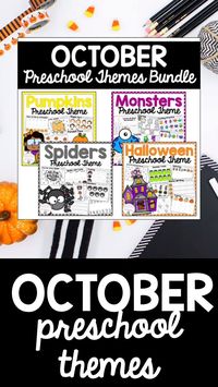 October Preschool Themes Bundle-This HUGE bundle contains 80+ pages of preschool learning fun! Including: tracing, cutting practice, reading, writing, letters E, F, G and H practice, number practice (focusing on #5-8), book ideas, songs, and more! This is perfect for your curriculum for the entire month of October and everything you need for Halloween and Fall! #littleowlacademy #octoberpreschoolthemes #octoberideaspreschool #preschoolideasoctober