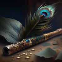 Realistic Lord Krishna flute with peacock feather