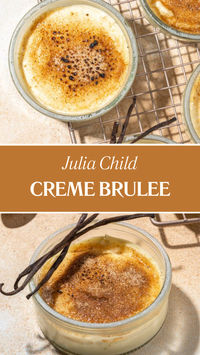 Julia Child’s Creme Brulee is a tasty sweet dessert made with heavy cream, vanilla bean, egg yolks, and sugar and topped with caramelized sugar, it takes 1 hour and 5 minutes to be ready!