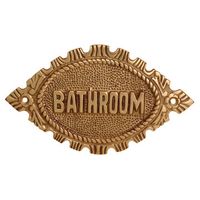 Brass Restroom PlaquesAdd a touch of class to your bath decor with Restorers Brass Restroom Plaques. Choose from an oval Bathroom sign with jagged edges and rope border or rectangular sign with Water Closet message.Each sign is made of Brass with Polished Brass finish. The oval sign measures 5 3/8" x 3 1/4". The rectangular sign measures 3" x 8 7/8".