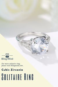 The pretty and gorgeous solitaire ring with a big cubic zirconia stone is suitable for engagement ring, party rings, anniversary ring, promise ring and statement ring. Fine polished cubic zirconia stone shines in the light. #solitairering #cubiczirconia #silver #ring #engagement #statement #anniversary #fashion #jewelry #gift