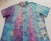 This is a unique button down dress shirt, hand dyed by me in a Old Navy shirt in 55% linen, 45% cotton, in blue purple pink striped tie dye. Men's size 3XL Shirt measures  ---  58" chest width (29" arm to arm), 35" long This shirt is newly made in very good condition, with no holes or stains. Please see photos for details and write me with any questions. Check my other listings for more sweet vintage clothes. Thank you!