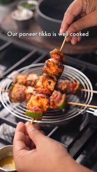 PANEER TIKKA RECIPE~   * Ingredients used are- Heated mustard oil- 2-3 Tbsp Kashmiri red chilli powder- 1 Tbsp Besan-2 Tbsp Cumin powder-1 Tsp Coriander powder- 1 Tsp Chaat masala-1 Tsp Ajwain-1/2 Tsp Black salt as per taste Thick curd- 1/4th cup Ginger garlic paste- 1 Tbsp Green chillies-2 pieces Kasuri methi-1 Tbsp Lemon juice of 1/2 lemon Onion-1small size Capsicum-1small size Tomato-2 small size Paneer-250-300 grams Melted butter