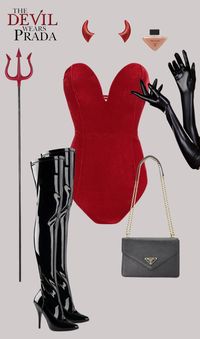 A spin on the "The Devil Wears Prada" movie costume.. instead of being Meryl Streep or Anne Hathaway be.. a devil wearing Prada! ONE CLICK!   Devil Wears Prada, Devil costume, Devil, Halloween costume, Hallween costumes women, Halloween aesthetic, Halloween decorations, Halloween nails, Halloween dress to impress, Devil costume, Devil costume women, Devil costume aesthetic, Devil costume makeup, Devil costume ideas, Devil costume halloween, Devil costume black, Devil costume diy  #halloween #hal