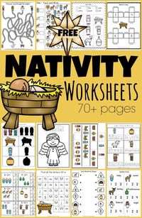 Super cute, free nativity worksheets with over 70 pages of literacy and math activities with a Christian theme of Jesus' birth as told in Luke 2. These Christmas worksheets are perfect for toddler, preschool, pre-k, kindergarten, and first grade students to sneak in some holiday learning during December. Simply print nativity printables pdf file with nativity activity sheets and you are ready for lots of fun holiday learning!