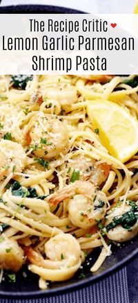 Lemon Garlic Parmesan Shrimp Pasta is made in just one pot and ready in 30 minutes! Fresh shrimp gets cooked in a buttery lemon garlic sauce and gets tossed in fresh parmesan cheese and pasta. It will become a new favorite!