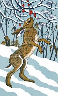 Robert Gillmor (1936-): Bryony Hare, linocut, Suffolk Wildlife Trust