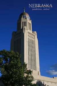 Our Goodhue designed state capitol in Nebraska...you should see the inside!!! My favorite is the elevator ride to the top. It isn't big or fast, kind of scary actually, but the view is...well, so Nebraska. No matter what, if you holler hello to people walking below, they will give you a wave, guaranteed. That is the friendliness of NE people expect.