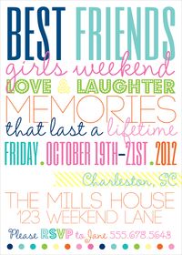 girls weekend invite, girls weekend, beach weekend invites, party invites, adult party invitations via party box design, ladies weekend