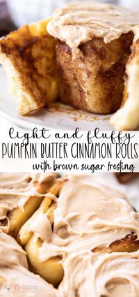 These Soft Pumpkin Butter Cinnamon Rolls are made with instant yeast, pumpkin pecan butter, and a brown sugar frosting. They’re soft and fluffy, gooey in the center, and the perfect pumpkin cinnamon roll for fall!