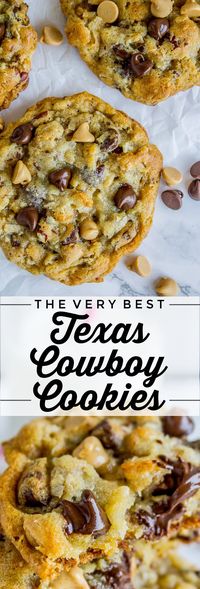 These Cowboy cookies are crispy on the edges but chewy and moist in the middle, and have a hundred mix-ins that combine to make the Texas of all cookies.