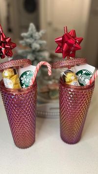 Brittany on Instagram: "Great gift idea. I LOVE making these tumbler cup gift sets around the holidays! Easy to make & great gift idea for teachers, co-workers, or anyone who you would like to get a little something for around the holidays! #giftideas #gift #tumbler #diy #diygifts #christmasgifts #teachergift #smallgiftideas #tumblerset #holidays"