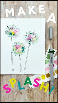 Paint fun and easy rainbow dandelion clocks with this quick and easy watercolour line and wash dandelion tutorial