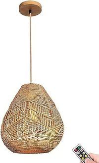 KEFA Wireless Battery Operated Pendant Light with Remote, Non Hardwired Hanging Ceiling Light, Hand Woven Rattan Large Pendant Lighting Chandelier for Kitchen Island Bedroom Living Dining Room Table