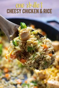 One Skillet Cheesy Chicken and Rice with Broccoli - healthy & kid-friendly!