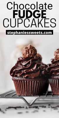 These chocolate fudge cupcakes are the most moist cupcakes ever! The cupcakes don't need a mixer! They are topped with a chocolate ganache that is thickened to pipe on top of the cupcakes. It tastes like pure fudge.