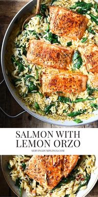 One Skillet Salmon with Lemon Orzo