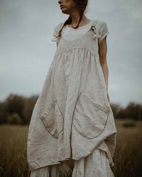 Pinafore Dress with Pockets - Vintage Inspired Linen Dresses – Heart's Desire Clothing