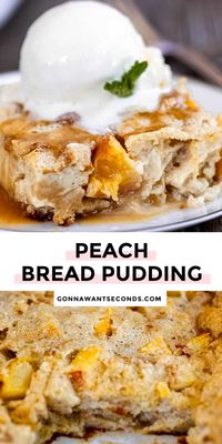 *NEW* The smell of fresh peaches, warm spices, butter, bourbon, and custard, plus the texture of this peach bread pudding will make it one of your favorites. #peachbreadpudding #breadpudding