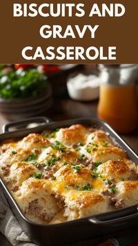 Warm up your mornings with this Biscuits and Gravy Casserole! Perfect for fall and winter, this cozy casserole layers fluffy biscuits, savory sausage, and rich gravy, all baked with gooey cheese. Ideal for family gatherings or weekend brunch, it’s a comforting, make-ahead breakfast option everyone will love! #BiscuitsAndGravy #BreakfastCasserole #BrunchCasserole #ComfortFood