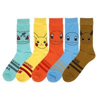 Will you choose the Fire, Grass, or Water type Pokemon? Or will you choose Eevee or Pikachu?! Show off your passion for the beloved Pokemon game, anime, and manga universe with this 5 pair set of character crew socks featuring Bulbasaur, Squirtle, Charmander, Eevee, and Pikachu! More Details: Officially licensed Pokemon apparel Deep heel & toe pockets for greater comfort Cushioned footbed & arch compression for more support High-quality polyester for a softer hand Material: The poly-spandex blen