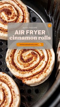 Hot and Fluffy Air Fryer Cinnamon Rolls are about to become a new family favorite! It's the easiest, best way to cook cinnamon rolls in a fraction of the time and works with every brand of canned cinnamon rolls. Use Pillsbury, Annie's Homegrown, Immaculate Baking Co, Great Value, etc!