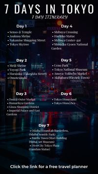 If you are going to spend 7 days in Tokyo, here is a 7 day itinerary for Tokyo. Click the link for a free travel planner.