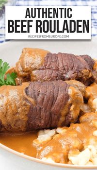 Rouladen is a classic German dish. Made from thinly cut and pounded beef filled with onion, pickles, bacon, and mustard, this filling meat dish includes a thick gravy that serves well with bread or potato dumplings, spaetzle, or potatoes.