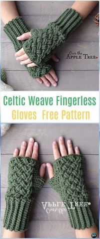 Crochet Celtic Weave Fingerless Gloves Free Pattern - Crochet Arm Warmer Free Patterns