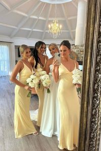 straps yellow v neck sheath long bridesmaid dresses wedding party dresses