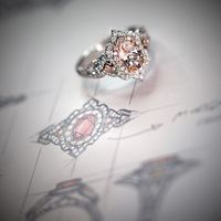 Enchanted Disney Aurora Oval Morganite and 3/4 CT. T.W. Diamond Scallop Frame Engagement Ring in 14K Two-Tone Gold