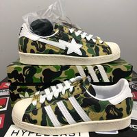 Adidas X Bape Superstar Abc Green Camo Size: 4.5, Men’s 6, Women’s Condition: Deadstock, Brand New In Box Ape Shall Never Kill Ape Other Sizes Available 5 & 8.5 Bape Out The Whole Family! For More Content Follow Me On Ig @Necessary_hype Ships Faster Than Stockx & Goat 100% Authentic Taking Serious Offers No Lowballs Open To Trades Of Comparable