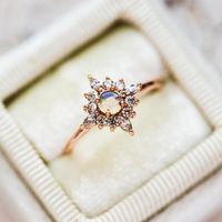 Pure shimmering magic. The Skylar Ring from Emi Conner features a fiery round opal, surrounded by four glimmering marquise CZ stones, and eight round white CZ, set in solid 14K rose gold. To customize or order this ring in other sizes please reach out to concierge@localeclectic.com. Natural Ethiopian opal 4mm Eight 1.5