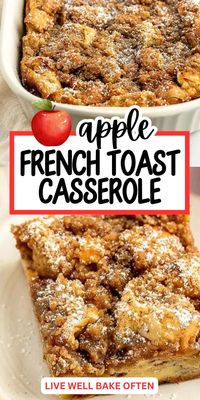 This apple French toast casserole is a delectable breakfast treat that combines the flavors of cinnamon-spiced apples and baked bread. It's simple and easy to prepare as a make-ahead dish. You can let it sit overnight in the fridge for a hassle-free breakfast in the morning. Enjoy the sweet and comforting flavors in every bite! You have to try this delicious recipe!