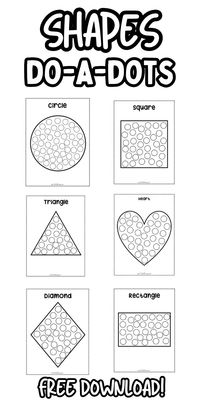 These free shape dot marker printables are the perfect low mess and low prep learning activity!! Toddlers and preschoolers will love dobbing at these pages with dot markers or for even less of a mess try using these pages with colorful dot stickers.