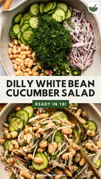 This Dilly White Bean Cucumber Salad is a picnic-perfect side dish that tosses crisp cucumbers, creamy white beans, and lots of fresh dill with a refreshingly zingy vinaigrette. Vegan and Gluten-Free, Oil-Free Option.