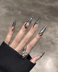 Metallic Silver on Clear Stiletto Goth Press on Nails 3D - Etsy