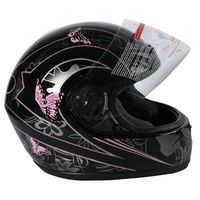 Pink Black Butterfly Motorcycle Full Face Helmet Trust Our 15 years wholesale experience can do the best business online with you ！ Description Condition: Brand New Main Color: Black/Pink Helmet Size: Small/Medium/Large/XXLarge (Adult) Helmet Features: Beautiful glossy UV protective finished S/M/L/XXL size For Adult Light weight extremely durable composite shell Heavily cushioned and very comfortable interior Removable and washable padding, adjustable circulation vents with flip-up visor Well vented all purpose product for summer or winter riding DOT Safety Standard Comes with a Helmet Bag New In Box NOTE: Please MEASURING YOUR HEAD Before Bidding A small metal tape measure, or a cloth tape may be used to make your initial measurement.The circumference of the head should be measured at a p